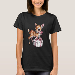 Retro Vintage Reindeer Pink Christmas Baby Deer T-Shirt