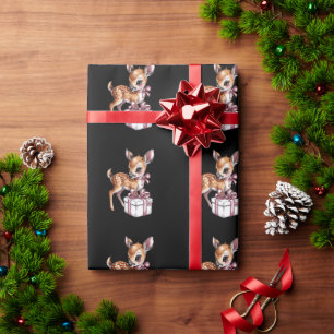 Retro Vintage Reindeer Pink Christmas Baby Deer Wrapping Paper