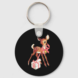 Retro Vintage Reindeer Pink Christmas By Key Ring