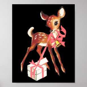 Retro Vintage Reindeer Pink Christmas By  Poster