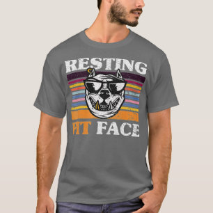 Retro Vintage Resting Pit Face Funny Pitbull Dog L T-Shirt