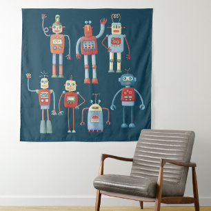 Retro Vintage Robots Tapestry