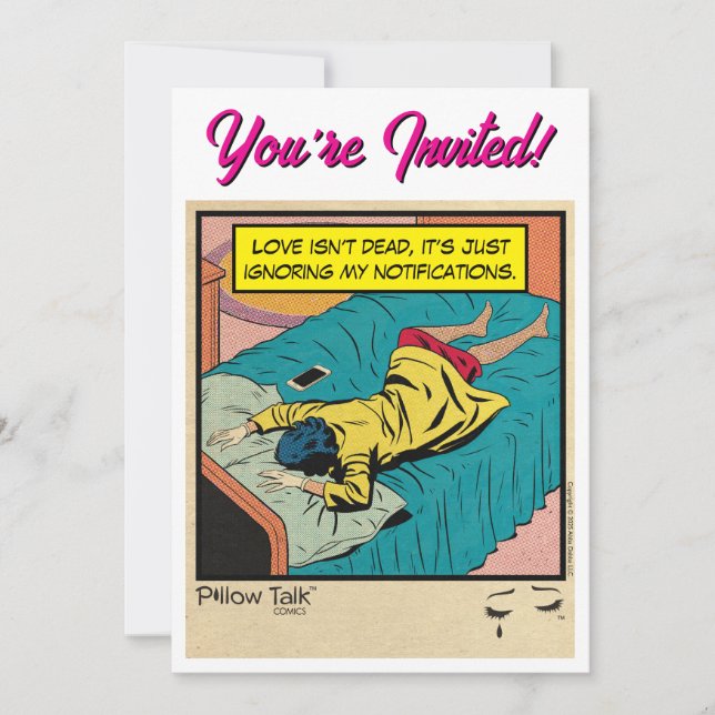 Retro Vintage Romance Comic: Pillow Talk Invitation (Front)