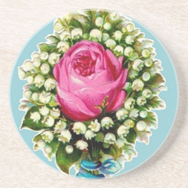 Retro Vintage Rose Floral Bouquet Coaster (Front)