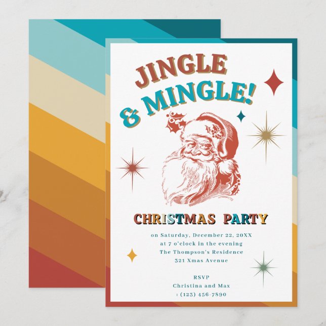 Retro Vintage Santa Christmas Party Jingle Mingle Invitation (Front/Back)