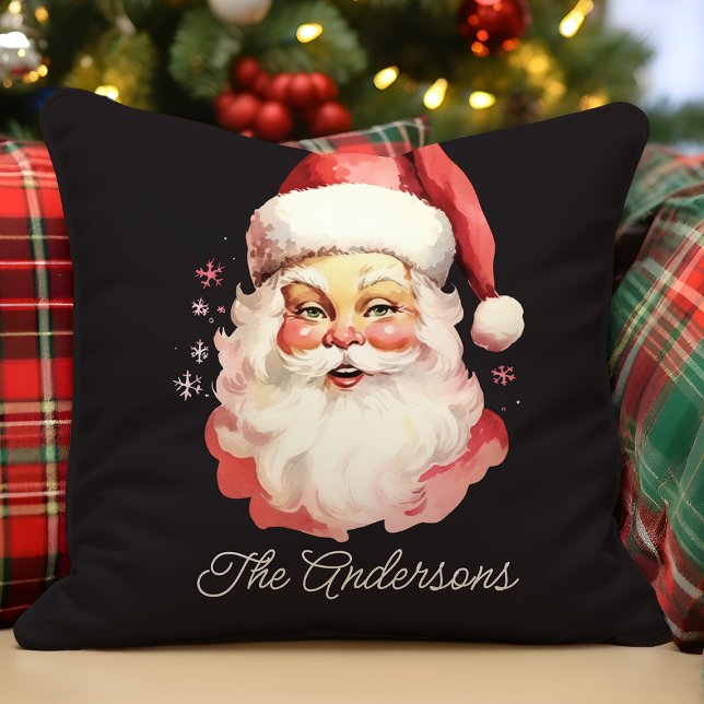 Retro Vintage Santa Claus Black Christmas Cushion (Creator Uploaded)