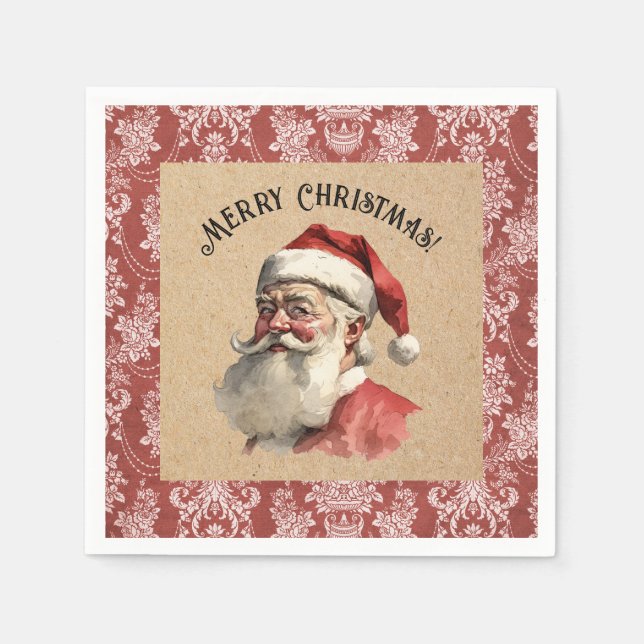Retro Vintage Santa Claus Christmas Party Napkin (Front)