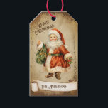 Retro Vintage Santa Claus Custom Merry Christmas Gift Tags<br><div class="desc">Beautiful retro vintage illustration of Santa Claus. Retro grunge background and frame for an aged or vintage look. Design features a Vintage scroll ribbon for your personalisation both in the front or the back sides of this elegant,  and timeless Holiday Gift Tag.</div>