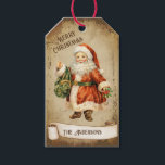 Retro Vintage Santa Claus Custom Merry Christmas Gift Tags<br><div class="desc">Beautiful retro vintage illustration of Santa Claus. Retro grunge background and frame for an aged or vintage look. Design features a Vintage scroll ribbon for your personalisation both in the front or the back sides of this elegant,  and timeless Holiday Gift Tag.</div>
