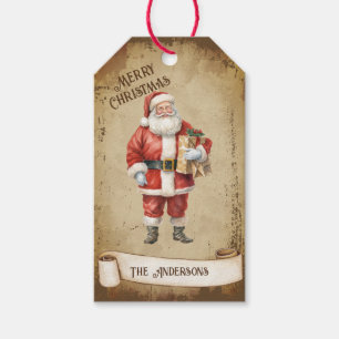 Retro Vintage Santa Claus holding a Christmas Gift Tags