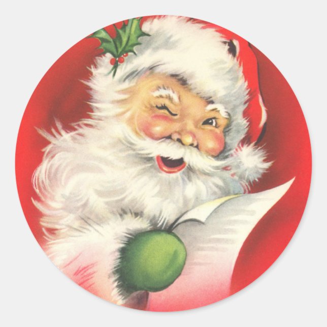 Retro Vintage Santa Claus large Classic Round Sticker (Front)