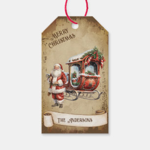 Retro Vintage Santa Claus Red Sleigh Christmas Gift Tags