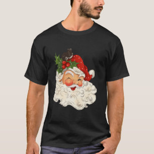 Retro Vintage Santa Claus Winking Funny Christmas T-Shirt