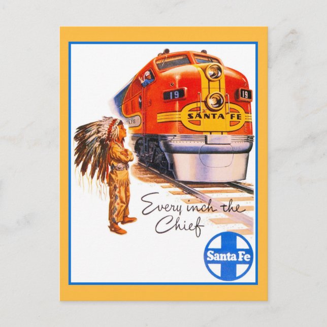 Retro vintage Santa Fe Chief Train ad Postcard (Front)