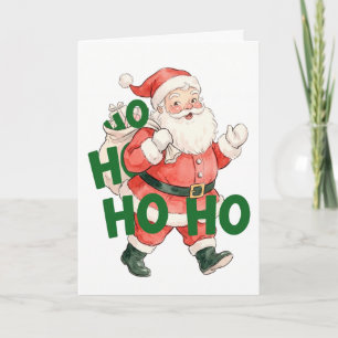 Retro Vintage Santa Ho Ho Ho Holiday Card