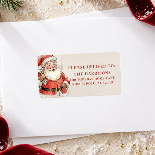 Retro Vintage Santa Personalised Christmas Address Label