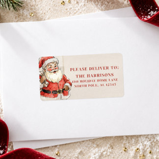 Retro Vintage Santa Personalised Christmas Address Label