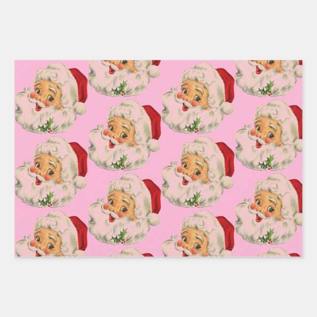 Retro vintage Santa pink Christmas Wrapping Paper Sheet (Front)