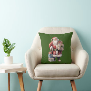Retro Vintage Santa with Pleasant Gifts Cushion