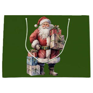 Retro Vintage Santa with Pleasant Gifts Large Gift Bag