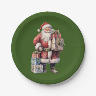 Retro Vintage Santa with Pleasant Gifts Paper Plate