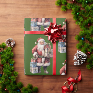 Retro Vintage Santa with Pleasant Gifts Wrapping Paper