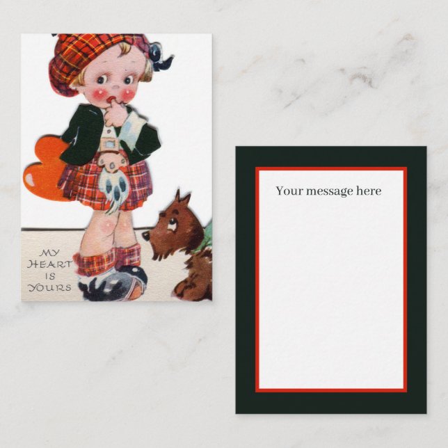 retro vintage Scottish girl Valentine Card (Front/Back)