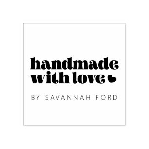 Retro vintage script Handmade with love Rubber Stamp