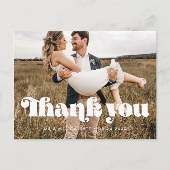 Retro vintage script Wedding Thank you Postcard (Front)