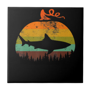Retro Vintage Shark Pumpkin Halloween Gifts Tile