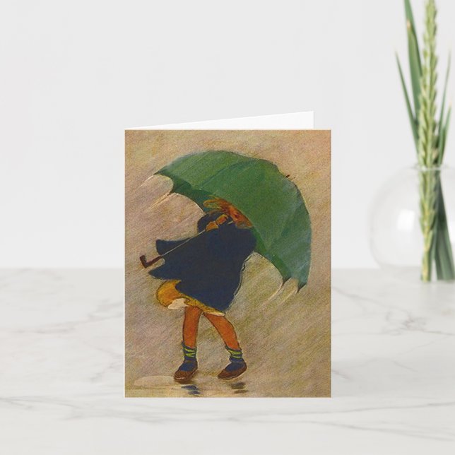 Retro Vintage Shower Umbrella Blank Note Cards (Front)