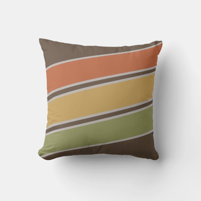 Retro Vintage Simple Three Stripes Brown Cushion (Front)