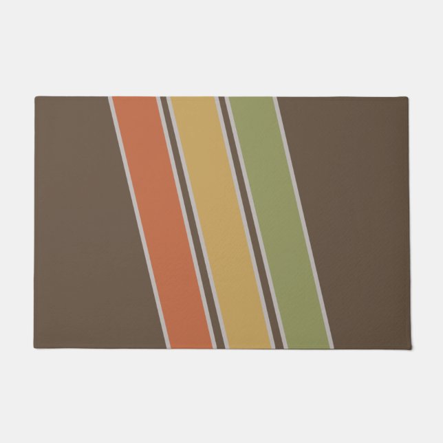Retro Vintage Simple Three Stripes Brown Doormat (Front)