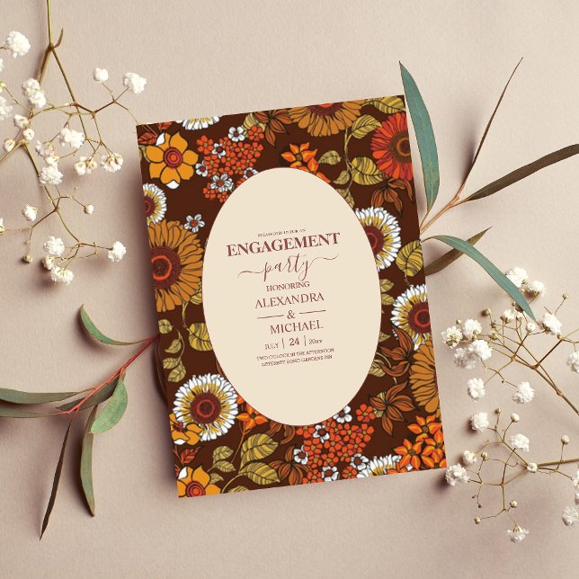 Retro Vintage Sixties Terracotta Engagement Invitation (Creator Uploaded)