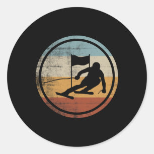 Retro Vintage Ski Skier Design Skiing Slalom Classic Round Sticker