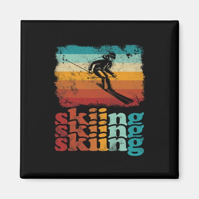 Retro Vintage Skiing Ski Lover Skiing  Magnet (Front)