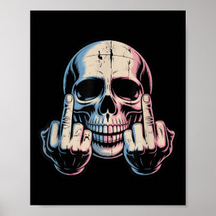Retro Vintage Skull Face Funny Middle Finger Graph Poster