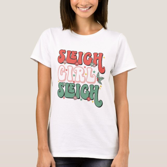 Retro Vintage Sleigh Girl Sleigh Festive T-Shirt (Front)