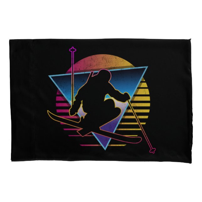 Retro Vintage Snow 80s Ski Pillowcase (Front)