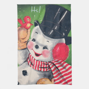 Retro Vintage snowman Holiday kitchen towel