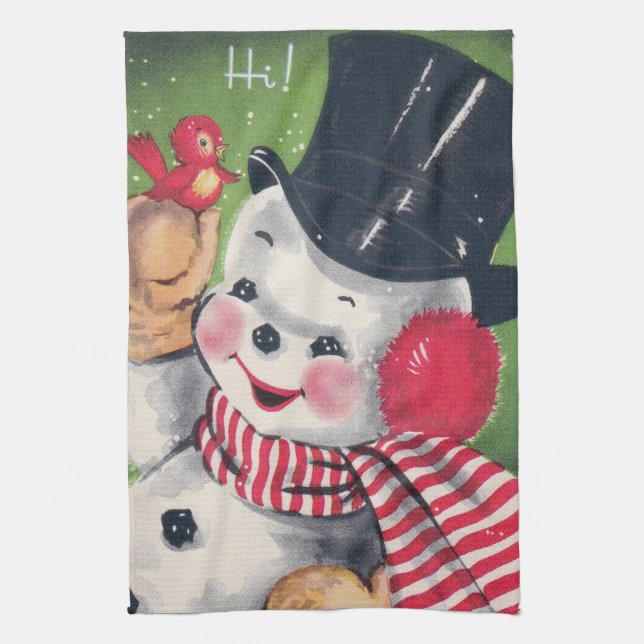 Retro Vintage snowman Holiday kitchen towel (Vertical)