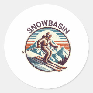Retro Vintage Snowsin Utah Ski Resort Winter Skiin Classic Round Sticker