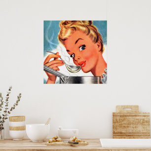 retro vintage soup cooking lady poster