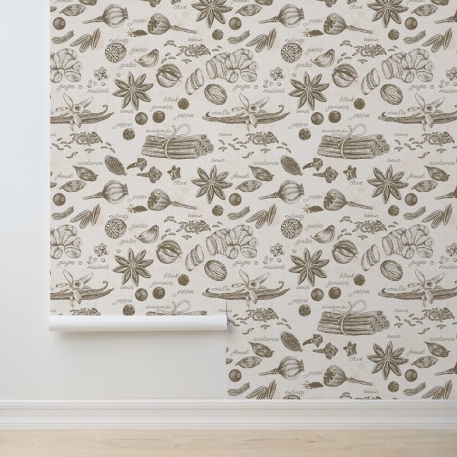 Retro Vintage Spices with Names Kitchen Wallpaper (Application)