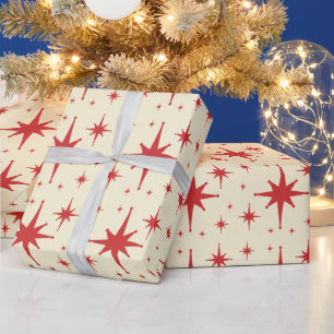 Retro Vintage Stars Red and Cream Wrapping Paper