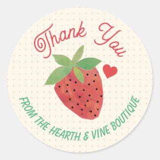 Retro Vintage Strawberry Cute Dotted Thank You Classic Round Sticker
