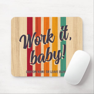 Retro Vintage Stripes Custom Name Fun Work it! Mouse Pad