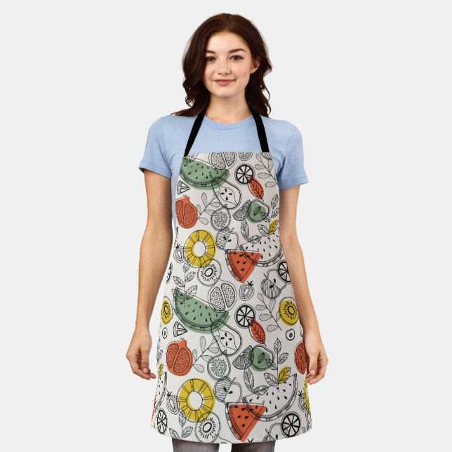 Retro Vintage Style Fruit Pattern Apron (Worn)