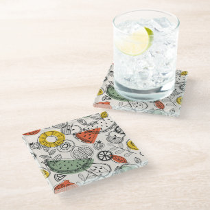 Retro Vintage Style Fruit Pattern Glass Coaster