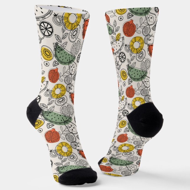 Retro Vintage Style Fruit Pattern Socks (Angled)